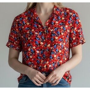 Jachs Girlfriend New York Small Women’s Red Floral Button Front Blouse